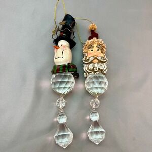 Santa and Snowman Christmas Prism Ornaments Set of 2 Whimsical Holiday Decor